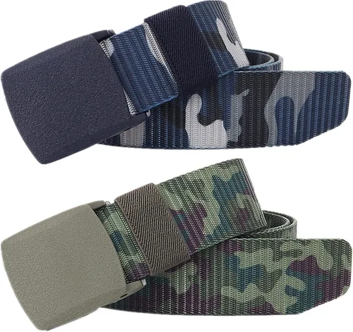 Cinturón para hombre, cinturón táctico militar de nailon con hebilla sin metal, paquete de 2 Camuflaje azul marino y camuflaje de la selva