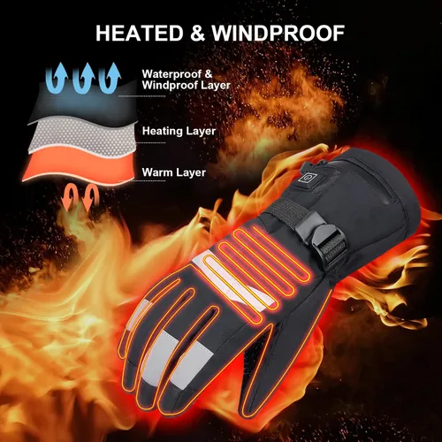 Miniatura 5 de Guantes térmicos para hombre con batería 7.4 V 4000 mAh recargable, guantes eléctricos para esquí, motocicleta, pantalla táctil, impermeable, cálido