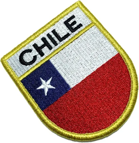 BP0045EV 01 BR44 Chile Country Flag Parche bordado con borde dorado Uniforme Kart Kimono, cierres de gancho que se fijan a sombreros y engranajes