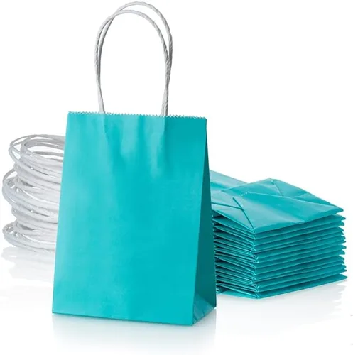 Miniatura 16 de Pequeña bolsa de papel lavanda con asa para recuerdos de fiesta, 6 x 4.5 x 2.5 pulgadas, para boda, cumpleaños, bolsa reciclada, paquete de 24