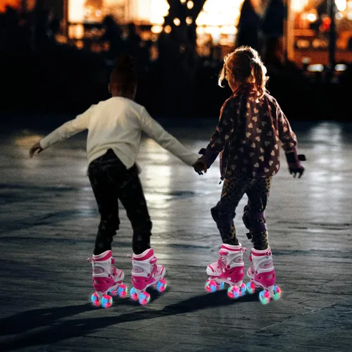 Miniatura 7 de Kids Roller Skates for Boys Girls, 4 Size Adjustable Kids Rollerskates with Light Up Wheels Roller Skates for Boys Girls Ages 5-8 8-12 Rosa