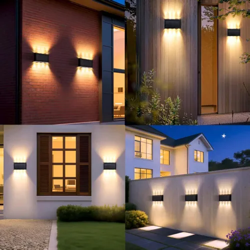 Miniatura 5 de Luces solares de pared para exteriores, 3000 K blanco cálido, impermeables, elegantes luces modernas, iluminación solar brillante arriba y abajo