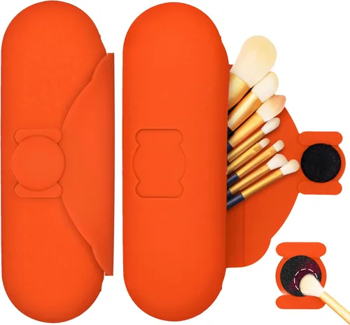 Miniatura 7 de Soporte para brochas de maquillaje de viaje con almohadilla de limpieza, estuche organizador de cepillos de silicona, cierre magnético, bolsa