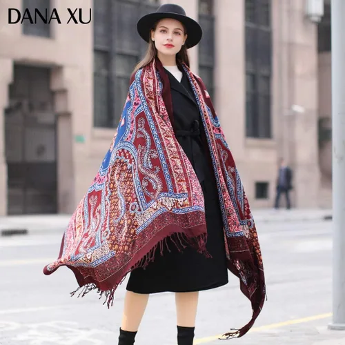Miniatura 14 de DANA XU Manta de pashmina extragrande 100% de lana merina, bufanda de viaje, bufanda de cachemira para mujer, otoño e invierno, chal de gran
