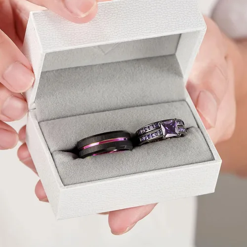 Miniatura 2 de Sheloves - Anillos de boda chapados en negro para parejas y mujeres, juego de anillos de boda de tungsteno para hombre y mujer