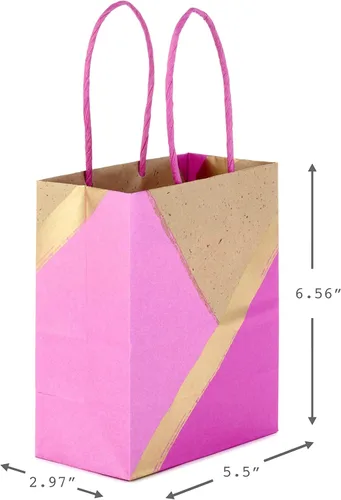 Miniatura 3 de Hallmark Bolsas de regalo pequeñas de papel de 6 pulgadas, paquete de 8 (rosa y kraft) para Navidad, cumpleaños, día de la madre, bodas, baby