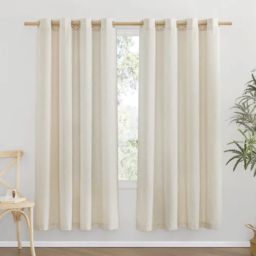 Miniatura 45 de NICETOWN Cortinas de lino natural con textura de lino para dormitorio, mezcla de lino rústica con ojales en la parte superior, semitransparentes