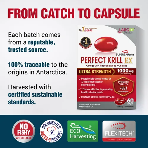 Miniatura 9 de LABO Nutrition Perfect Krill EX, 1000 mg de aceite de krill antártico Omega 3 EPA DHA, los fosfolípidos más altos (más del 56%) con colina