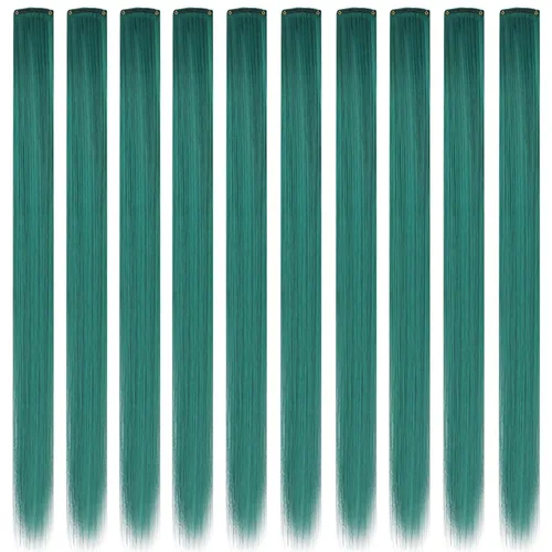10 piezas de extensiones de cabello de color con clip de princesa para niñas, Halloween, Navidad, fiestas, extensiones de varios colores (verde