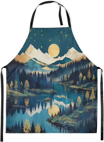 Miniatura 17 de Castle Fairy Mountain Moon Chef Apron,Starry Night Sky Apron 31"x26",Natural Landscape Painting Kitchen Aprons for Women Blue Beige Yellow