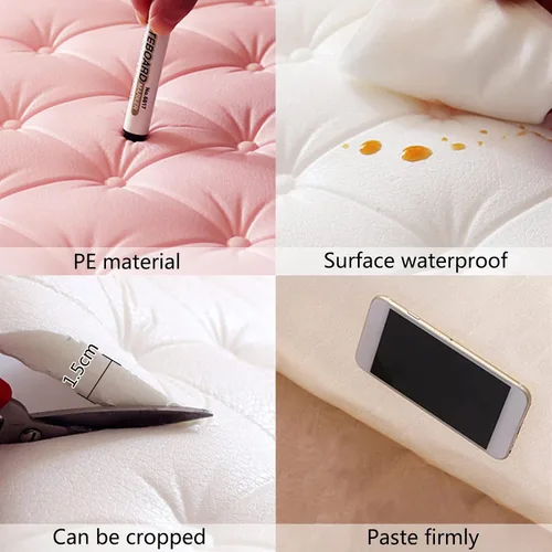 Miniatura 4 de Paneles de pared 3D para despegar y pegar, calcomanías de pared anticolisión impermeables para el hogar, tapete protector de pared suave para Azul