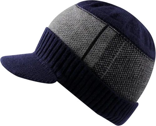 XIAOHAWANG Gorro de invierno para hombre con visera de cable de punto con forro polar de retazos a rayas con ala para deportes al aire libre