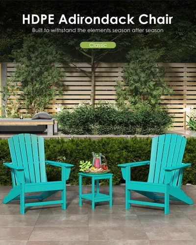 Miniatura 4 de GREENVINES Juego de 4 sillas Adirondack Plástico de polietileno de alta densidad Silla para hoguera de gran tamaño Todo tipo de clima Aqua