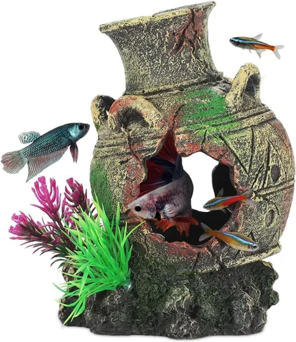 Miniatura 9 de UNEAK - Decoraciones de acuario Tres barriles rotos apilados Decoración de pecera Ornamento Paisajismo Sobre Rocas Cueva Agua Salada Agua Dulce