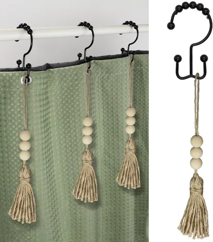 Miniatura 12 de Ganchos de cortina de ducha para baño, 12 piezas de acero inoxidable de metal resistente a la corrosión, ganchos deslizantes de doble cortina Oro