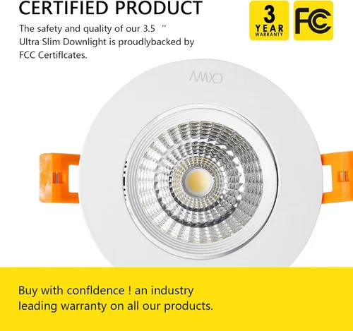 Miniatura 5 de Lámpara empotrable LED de 3 pulgadas, lámpara de techo COB de 5 W con controlador, 3000 K/4000 K/6000 K, CRI92, 410 lm, accesorio de iluminación