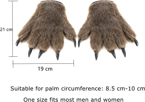 Miniatura 7 de 1 par de guantes de pata peluda de animales de Halloween, hombre lobo, oso diablo, guantes horribles para manos peludas, guantes de garra
