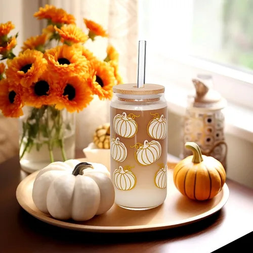 Miniatura 3 de ANOTION Tazas de café de otoño, taza de calabaza para decoración de otoño, taza de café helado, decoración única de otoño, decoraciones de calabaza