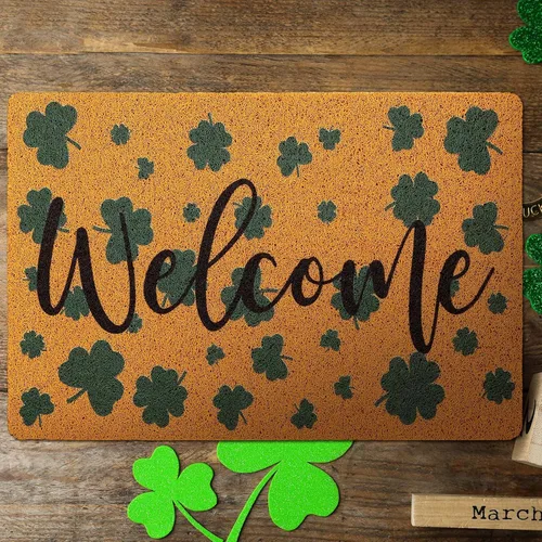 Miniatura 2 de Tinideya Tapete de bienvenida del día de San Patricio, tapete de fibra de coco con trébol irlandés, decorativo, lavable, antideslizante