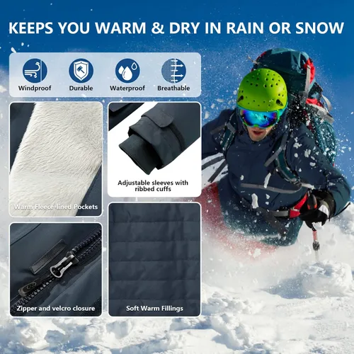 Miniatura 7 de 33,000ft Chaqueta de invierno impermeable aislada con capucha, abrigos largos Anorak acolchado cálido parka para esquí deportes de nieve