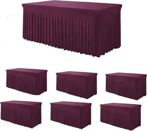 Miniatura 21 de TC27 - Mantel rectangular ajustable de elastano de 4 pies con falda plisada, sin arrugas, mantel rectangular para fiestas, bodas, banquetes