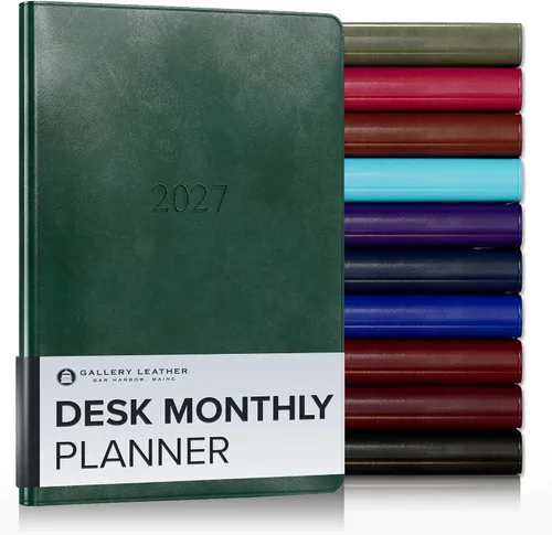 Miniatura 58 de Gallery Leather Agenda Mensual Grande 2025-2026, Elegantemente Encuadernada Planificador de Calendario y Cuaderno con Elegantes Bordes Dorados, 18
