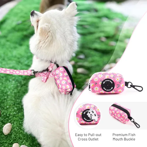 Miniatura 5 de QQPETS Arnés para perro con correa y soporte para bolsa de excrementos, juego de 4 piezas, ajustable sin tirones, chaleco acolchado de malla suave