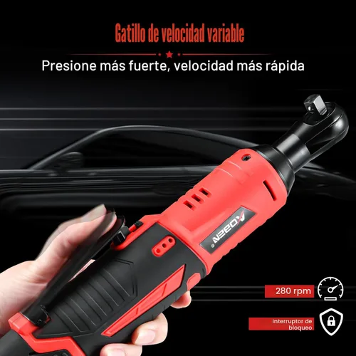 Miniatura 6 de AOBEN Kit de llave de trinquete inalámbrica, trinquete de 3/8 pulgadas, juego de trinquete de potencia eléctrica de 40 pies-libras con gatillo