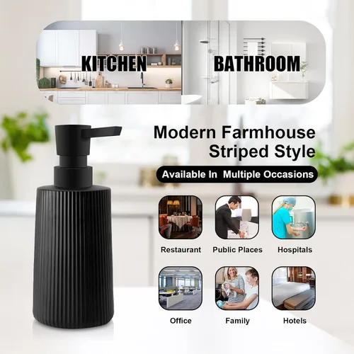 Miniatura 4 de Dispensador de Jabón de Vidrio para Baño, Dispensador de Jabón de 250ml/8.5oz para Cocina con Bomba, Dispensador de Jabón de Mano Estilo Rayas