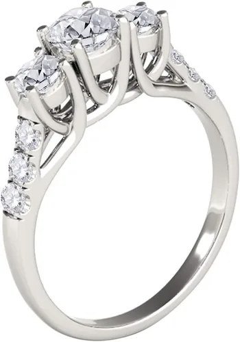 Miniatura 2 de MauliJewels 0.50 Ct. Three-Stone Diamond Engagement Ring - Halo Round Cut Classic Design in 14K Solid White Yellow Rose Gold for Women