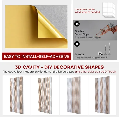 Miniatura 7 de Paneles Acústicos de Pared Grandes 47.2"x23.6"x1.57" Paquete de 4, Paneles de Prueba de Sonido DIY 3D con Ondas para Paredes, Paneles de Pared