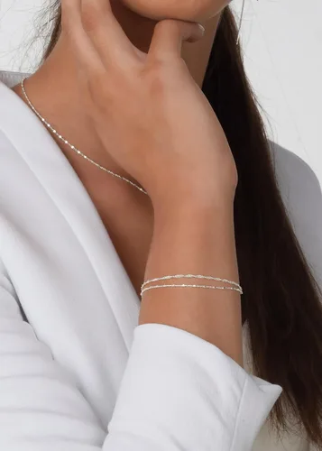 Miniatura 5 de Pulsera de doble cadena Annika Bella, cadena de mano de 6.5-7.5 pulgadas, pulseras de cadena de plata de ley 925, joyería minimalista para mujer