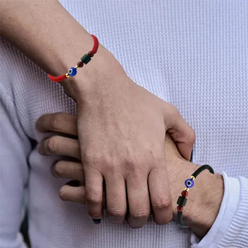 Miniatura 7 de 2 pulseras de mal de ojo hechas a mano ajustables de cuerda roja de la cábala, protección de la suerte, pulseras a juego para parejas, amantes