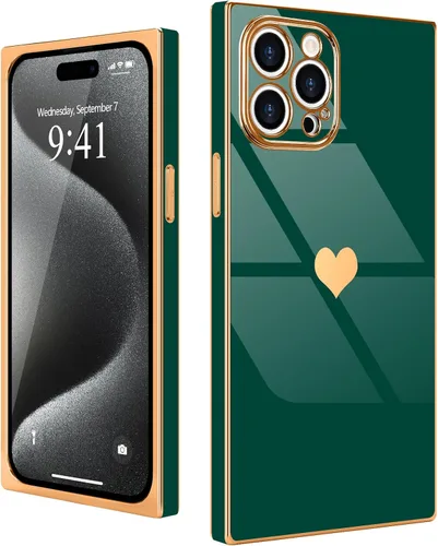 Miniatura 14 de Compatible con iPhone 12 Funda Rectangular Bonita Chapado Dorado Lujo Corazón de Amor Funda de Teléfono para Mujeres Niñas A Prueba de Golpes
