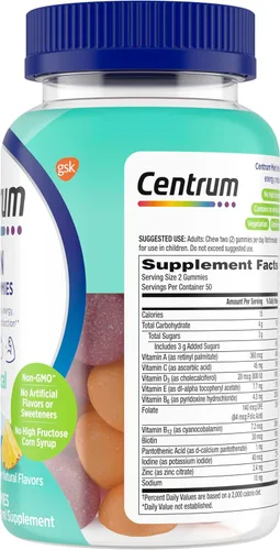 Miniatura 13 de Centrum Gomitas multivitamínicas para hombre, sabores de frutas tropicales hechas de sabores naturales, 100 unidades, suministro para 50 días