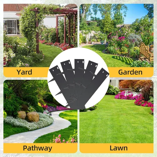 Miniatura 7 de 5 piezas de bordes de acero para paisajes de 39 x 6 pulgadas (tiras de metal de 3 pulgadas + clavo de 3 pulgadas) negro borde de jardín longitud