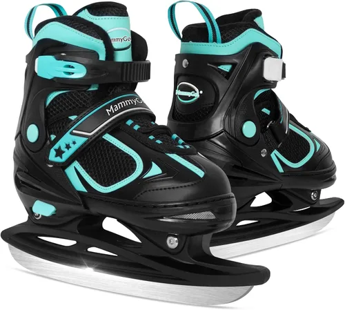 Miniatura 10 de MammyGol Patines de hielo ajustables para niños y jóvenes, patinaje juvenil, hockey, cordones, patinaje para principiantes, para niños de 4 a 12