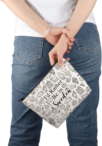 Miniatura 7 de PWHAOO Suecia viaje regalo de vacaciones I'd Rather Be in Sweden Bolsa de maquillaje Bolsa de maquillaje Bandera sueca Orgullo Cosméticos Suecia