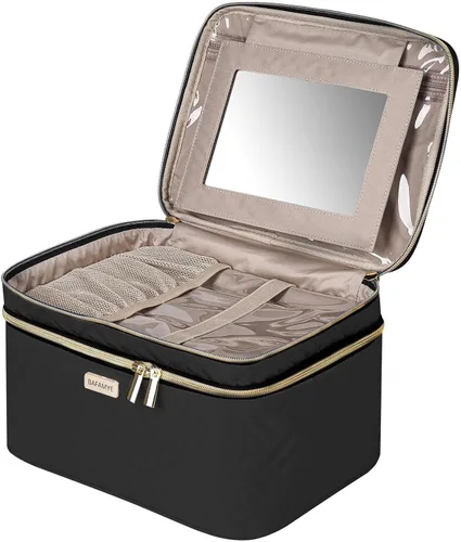 Miniatura 10 de BAFAMYE Bolsa de Maquillaje de Viaje de Doble Capa para Mujeres, Estuche Cosmético Grande, Organizador para Accesorios de Tamaño de Viaje, Botellas