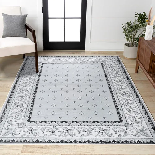 Miniatura 6 de JONATHAN Y Acanthus - Alfombra de pasillo con borde francés azul/azul marino, 2 x 8 pulgadas, vintage, bohemio, fácil de limpiar para sala de estar