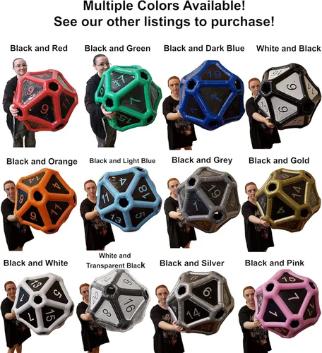 Miniatura 2 de Black Bazaar Dados grandes D20 inflables extra grandes gigantes para juegos DND RPG de mesa Juego de rol Calabozos y dragones Negro y rojo