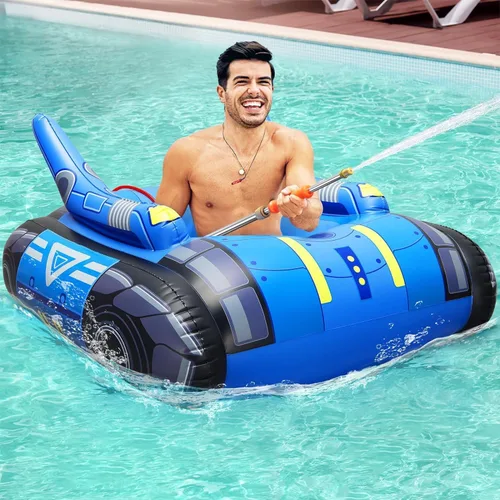Chariot Flotador inflable grande para piscina para adultos con pistolas de agua de acero inoxidable, flotadores de natación con cañón de agua para