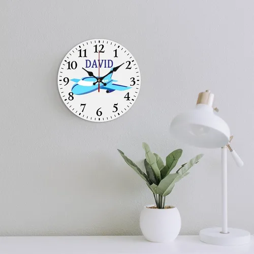 Miniatura 3 de Relojes de avión azules personalizados, decoración de pared para sala de juegos para niños, sin tictac, funciona con pilas, movimiento silencioso