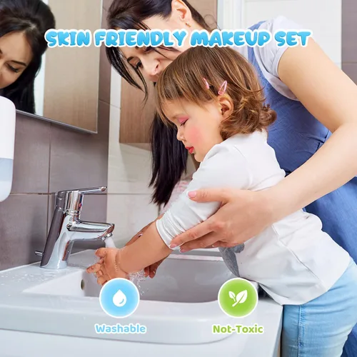 Miniatura 4 de Perryhome Juego de maquillaje para niñas, 56 piezas lavables, cosméticos reales no tóxicos, juguetes de Frozen, kit de maquillaje para niñas
