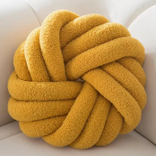 Miniatura 9 de XIAIJIA Almohada redonda de nudo caqui de 14 pulgadas, almohada redonda de nudo de felpa suave, cojín decorativo moderno para el hogar, cama