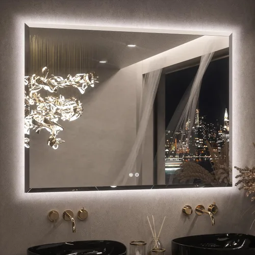 Miniatura 28 de Keonjinn - Espejo de 48x30 pulg retroiluminado LED para baño/tocador, luz de 3 colores ajustables blanca/cálida/natural, lúmenes altos, montaje