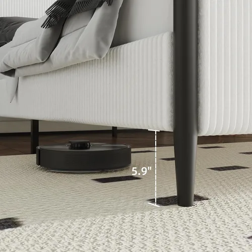 Miniatura 8 de BarnFurin Base de cama tamaño matrimonial con cabecero, cama tapizada de plataforma de metal con terciopelo de pana y listones de madera, diseño