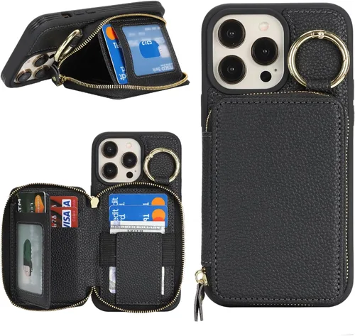 Miniatura 9 de Funda compatible con iPhone Air Wallet con tarjetero para iPhone Air, funda con cremallera y ranura para mujer, 5G de 6.5 pulgadas, color oro rosa