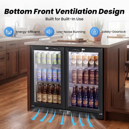 Miniatura 6 de 35.42" W Commercial Under Counter Beverage Refrigerator, 2 Glass Door Back Bar Cooler, Built-in/Freestanding 7.4Cuft Drink Fridge with LED Light