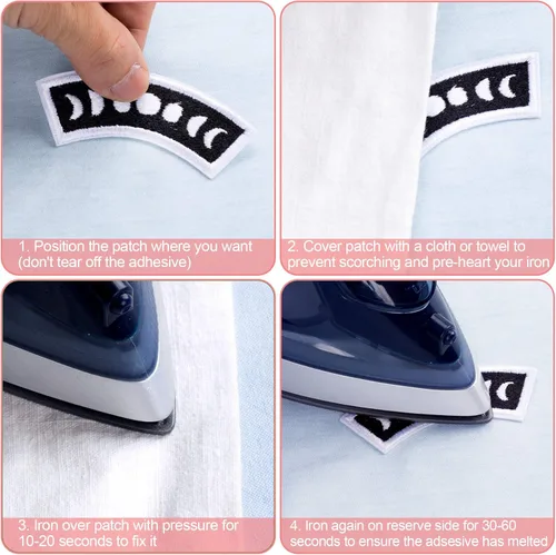 Miniatura 5 de PAGOW 12 parches bordados de fase lunar – Parches punk, calcomanías para planchar para ropa, parche bordado de luna de bricolaje, decoración
